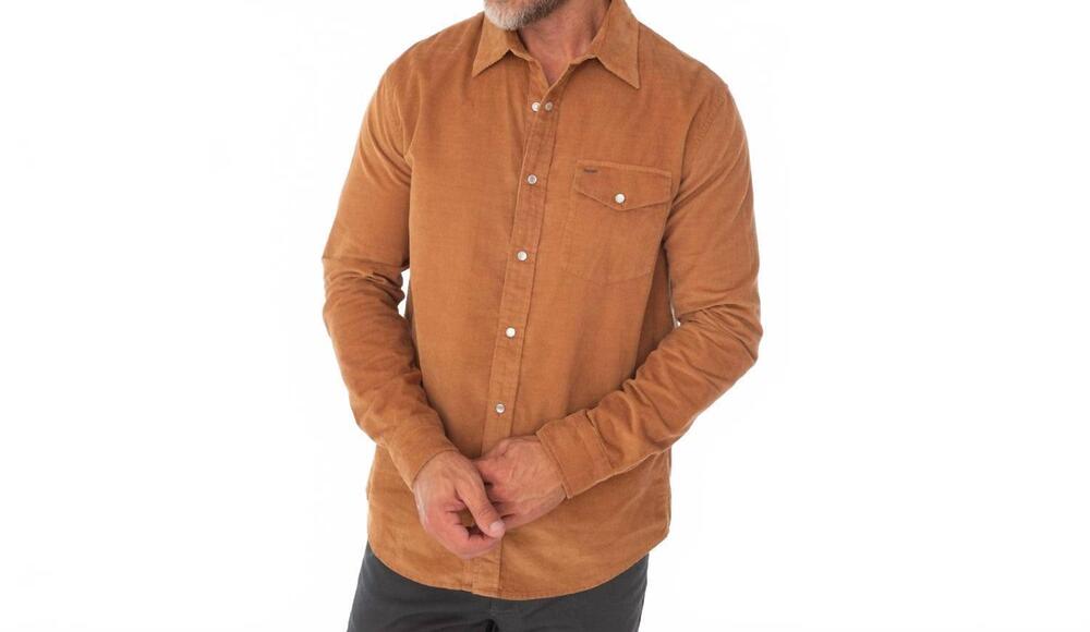 NEW CRIQUET men's corduroy pearl snap shirt in burnt orange